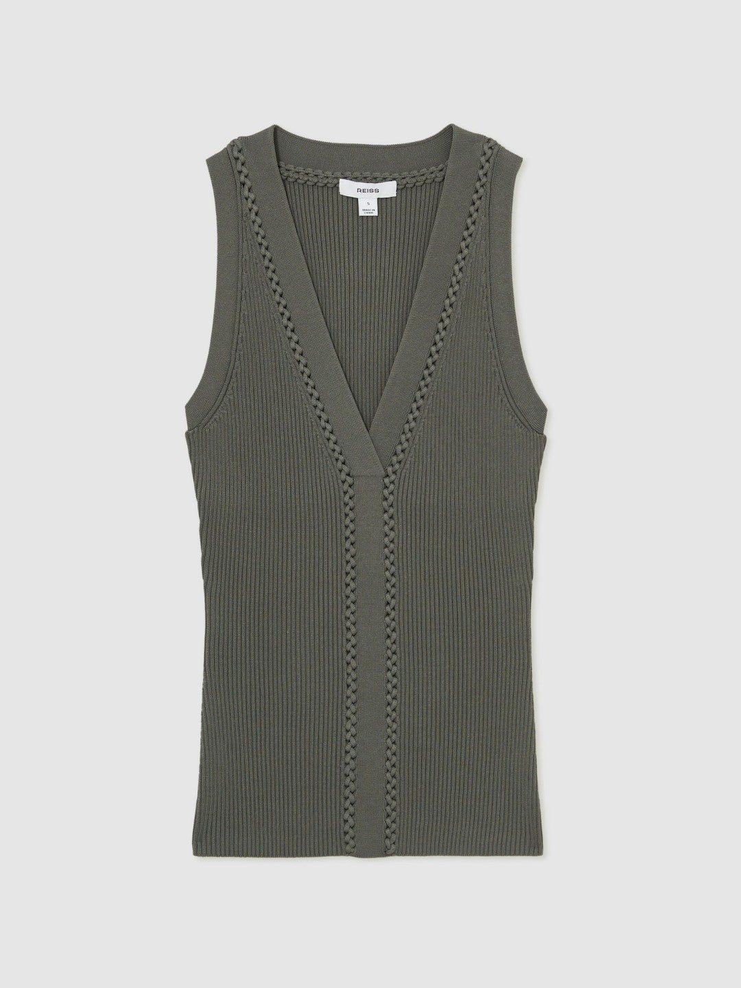 Craft-Stitch Rib-Knit Vest Khaki Green | Womens