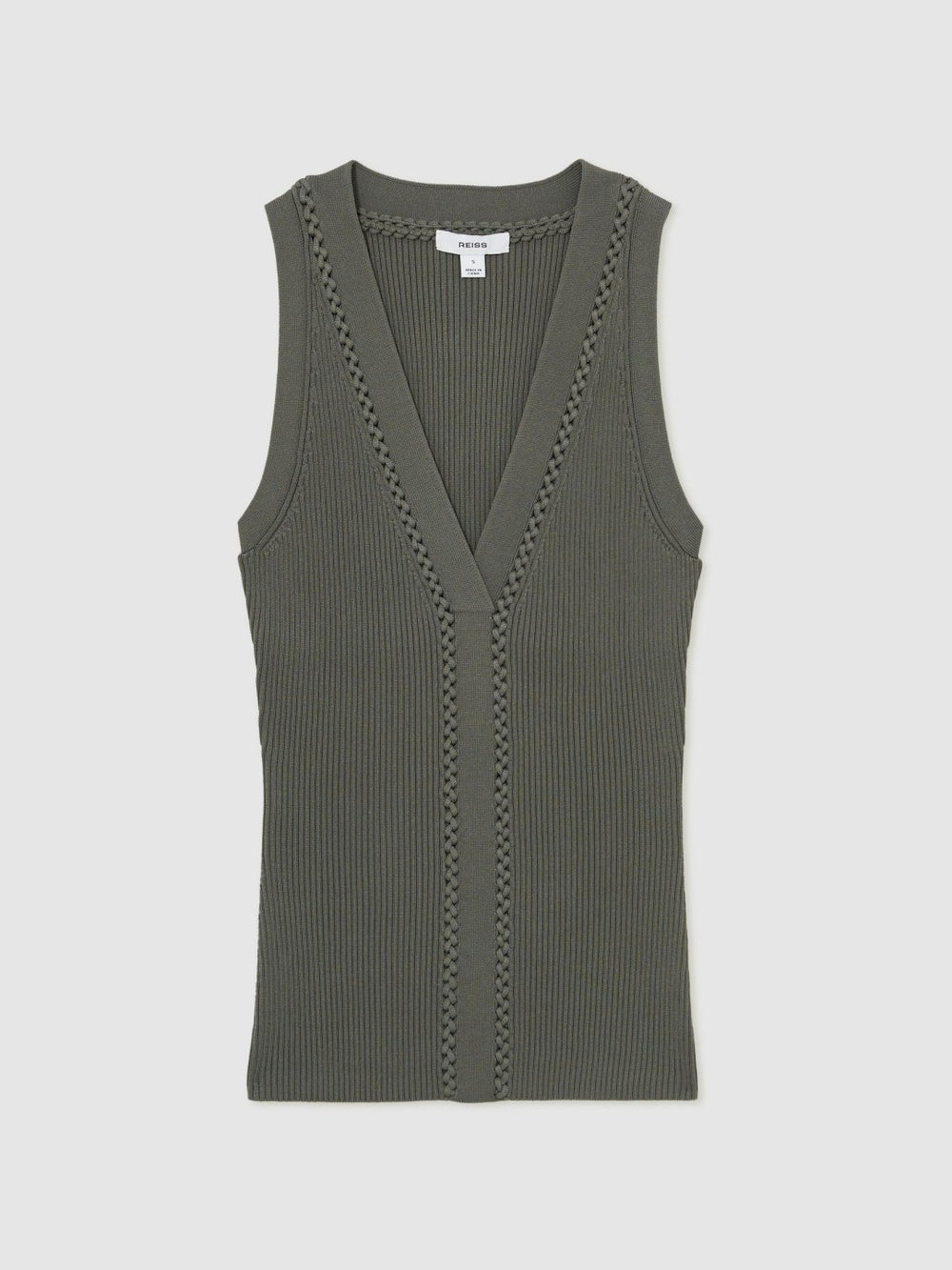 Craft-Stitch Rib-Knit Vest Khaki Green | Womens