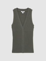 Craft-Stitch Rib-Knit Vest Khaki Green | Womens