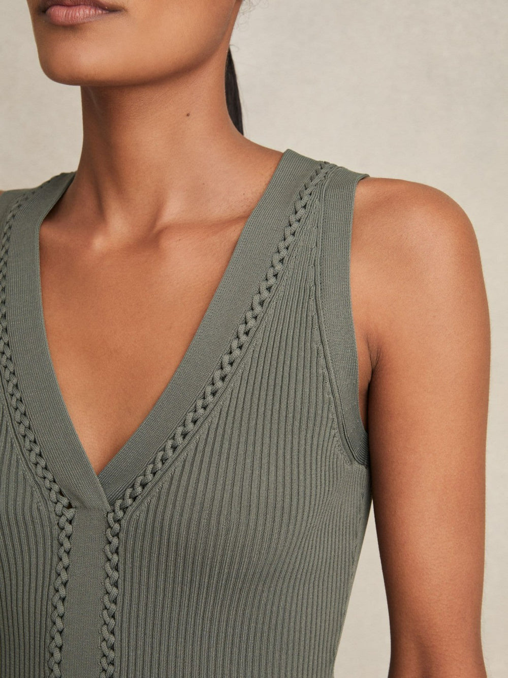 Craft-Stitch Rib-Knit Vest Khaki Green | Womens
