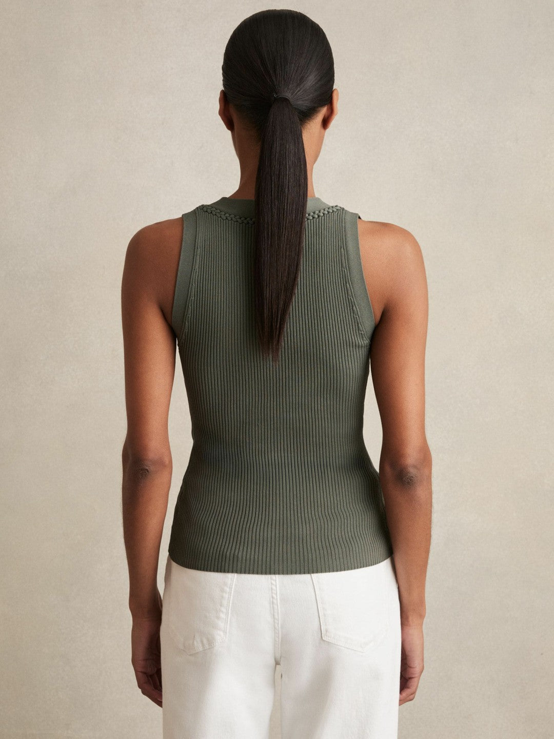 Craft-Stitch Rib-Knit Vest Khaki Green | Womens