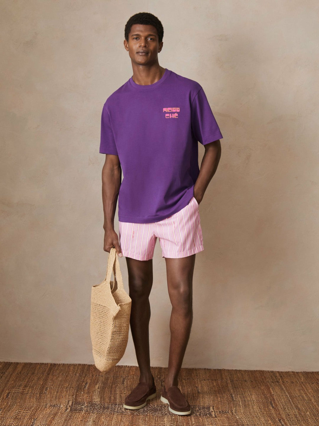 | Ché Cotton Palm-Print T-Shirt Purple | Mens