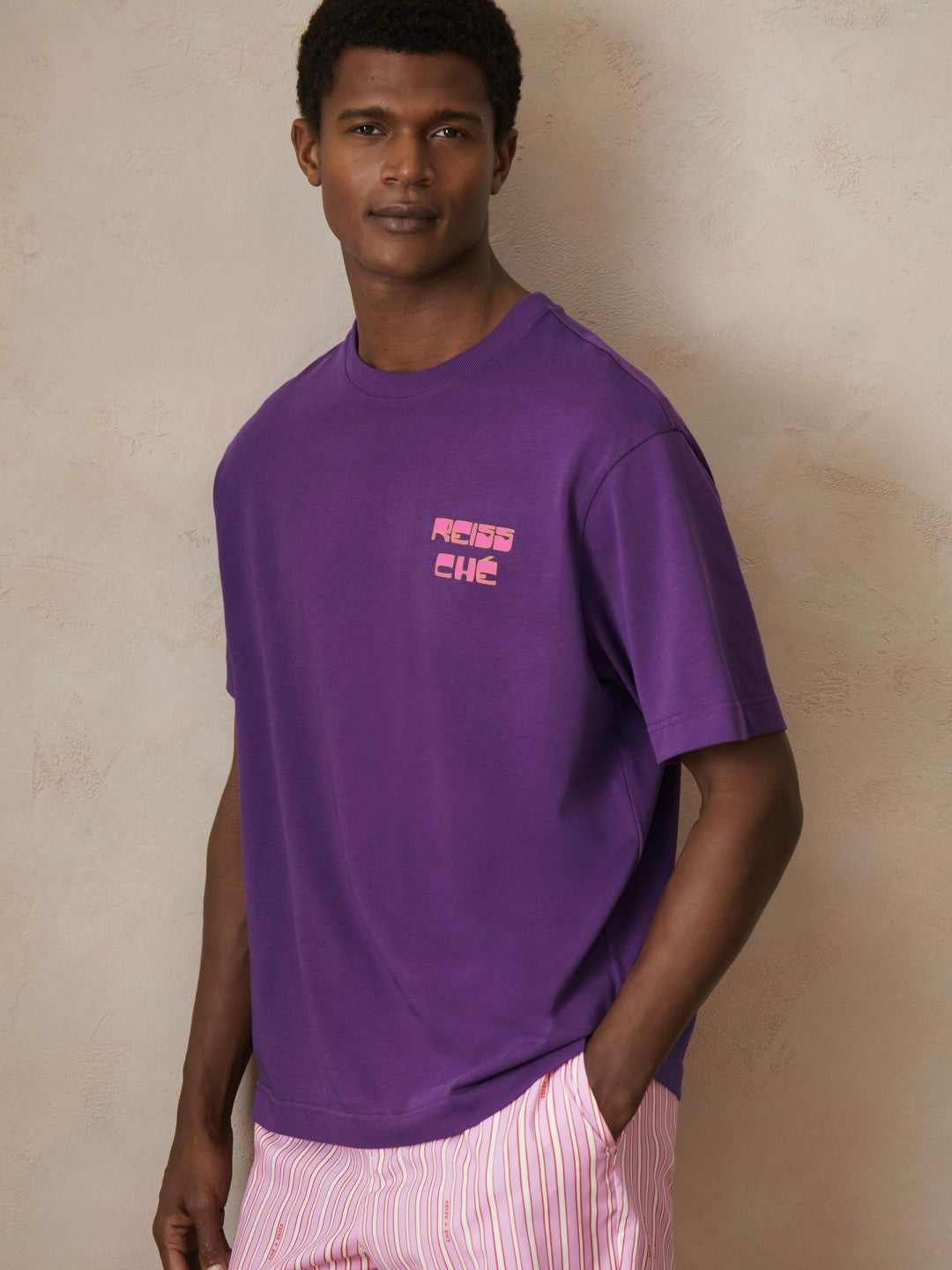 | Ché Cotton Palm-Print T-Shirt Purple | Mens