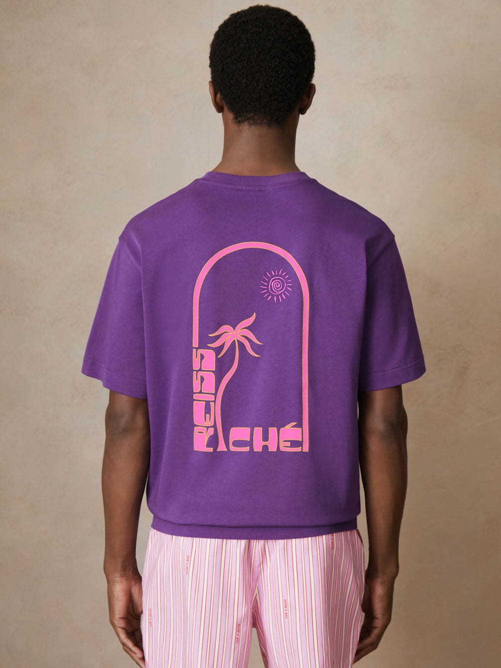 | Ché Cotton Palm-Print T-Shirt Purple | Mens
