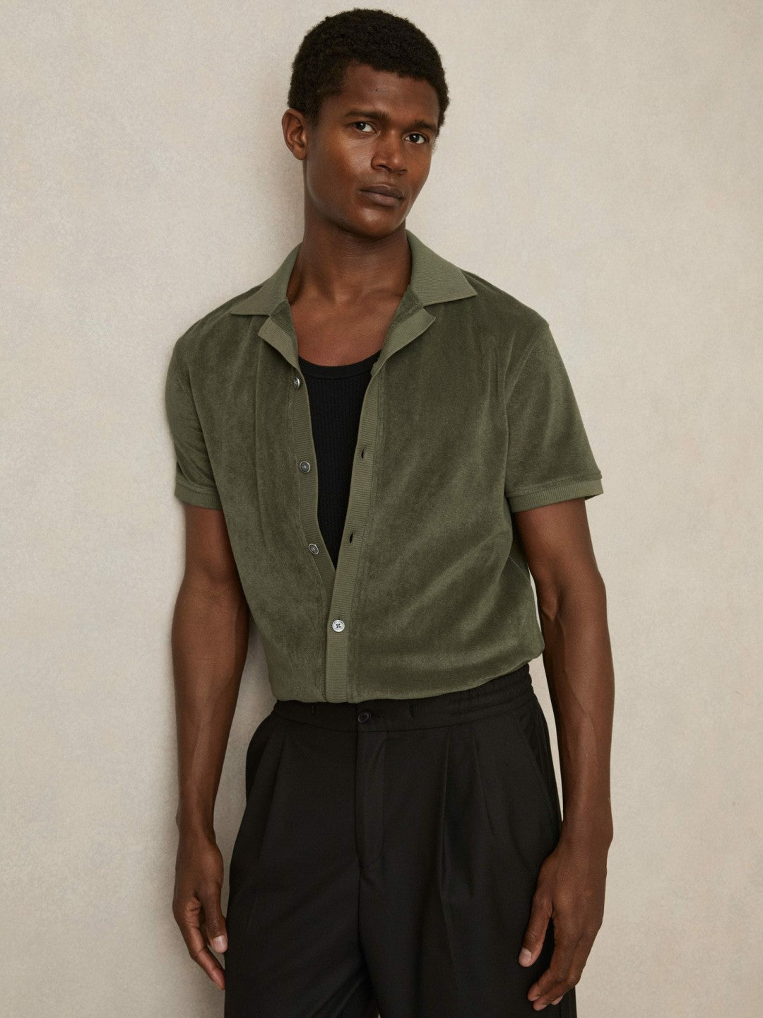 Cotton Blend Towelling Shirt Green | Mens