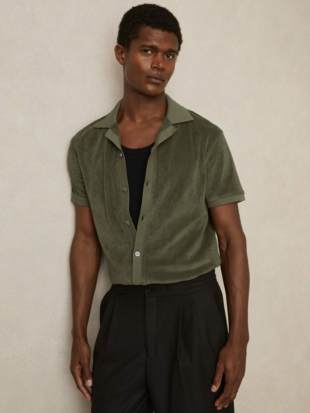 Cotton Blend Towelling Shirt Green | Mens
