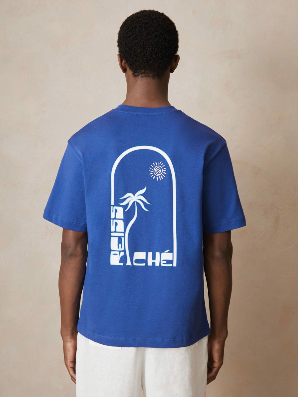 | Ché Cotton Palm-Print T-Shirt Blue | Mens