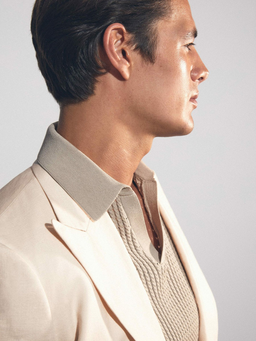Linen Double-Breasted Suit Slim-Fit Blazer Stone | Mens