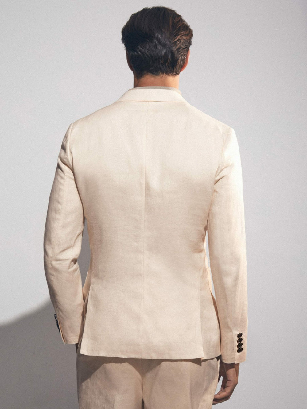 Linen Double-Breasted Suit Slim-Fit Blazer Stone | Mens