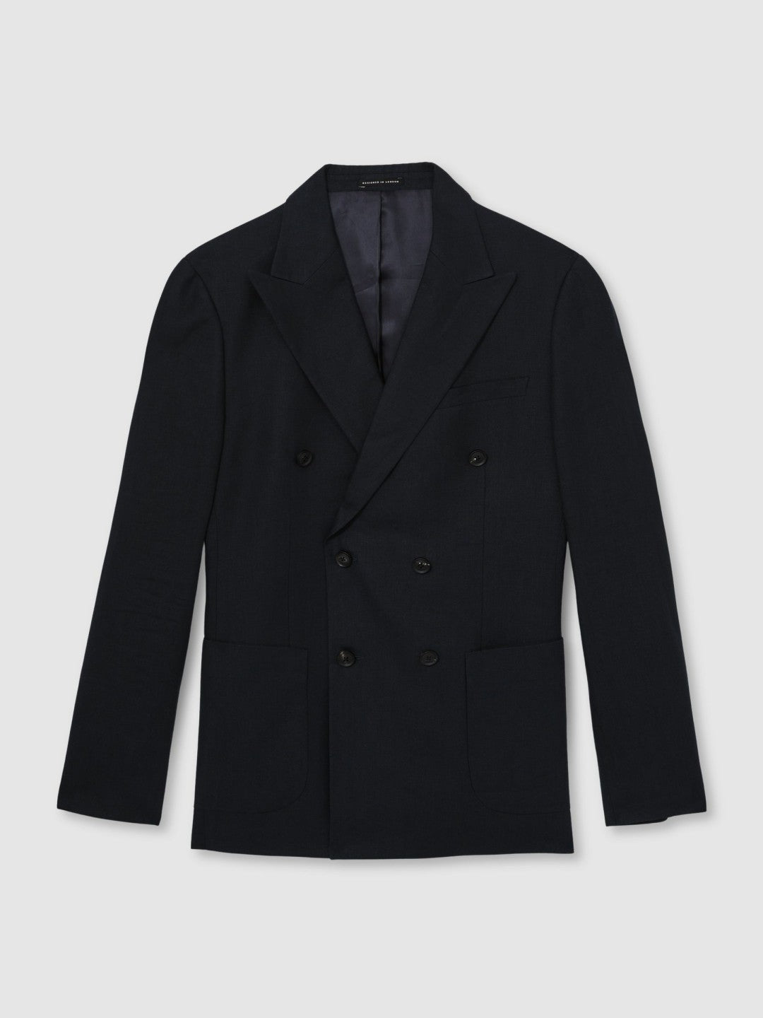 Linen Double-Breasted Suit Slim-Fit Blazer Navy | Mens
