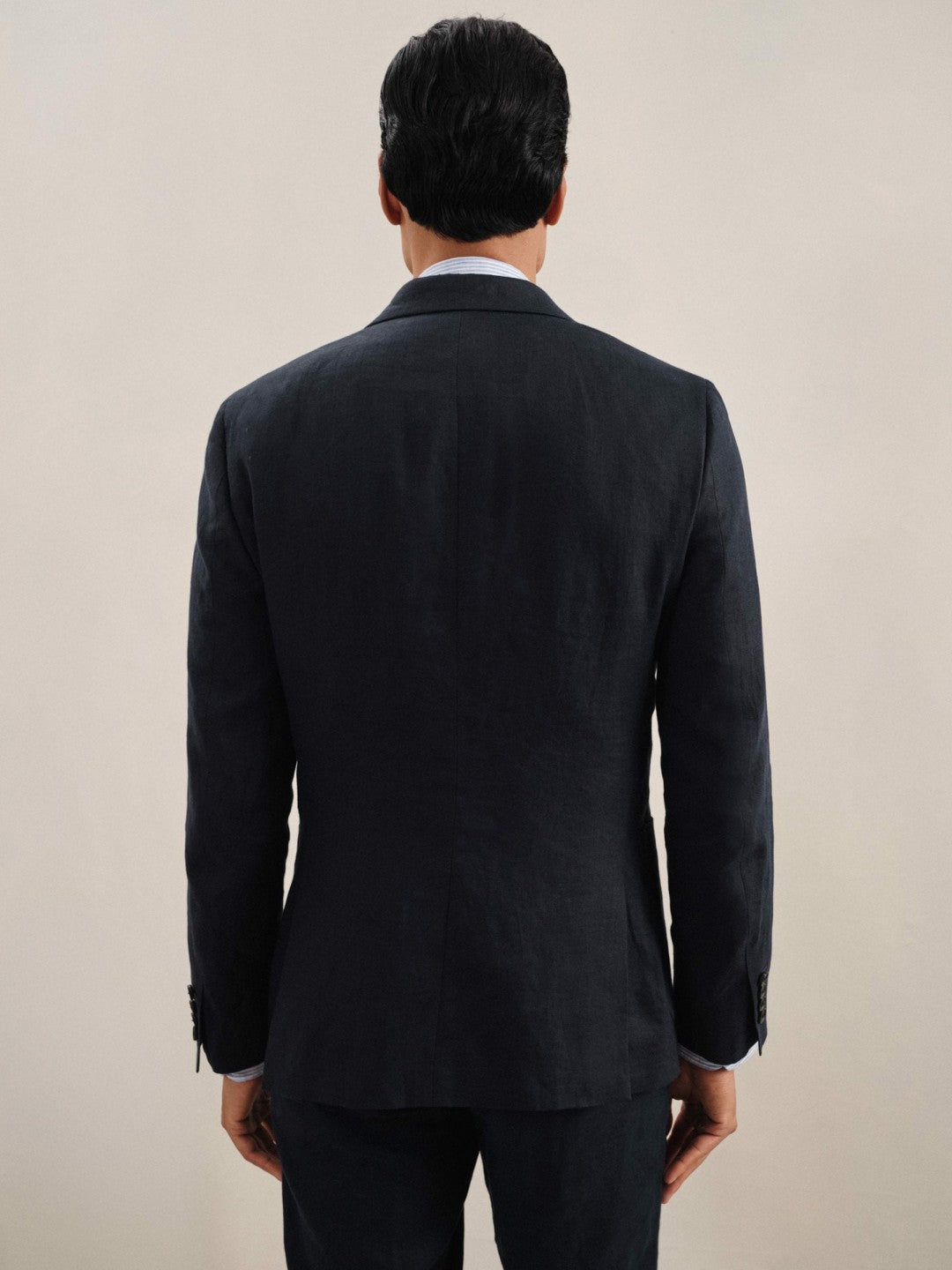 Linen Double-Breasted Suit Slim-Fit Blazer Navy | Mens