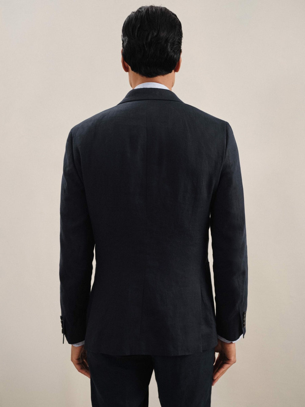 Linen Double-Breasted Suit Slim-Fit Blazer Navy | Mens