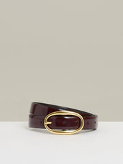 Patent Leather Oval Buckle Belt Oxblood | Womens