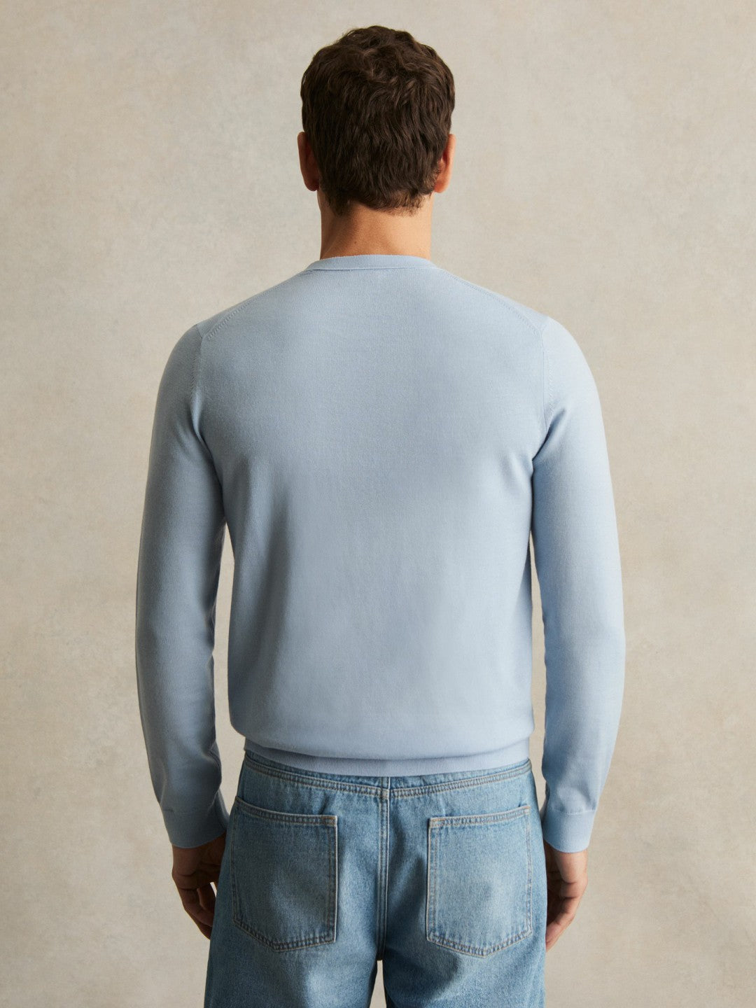 Merino Wool Crew Neck Jumper Soft Blue | Mens