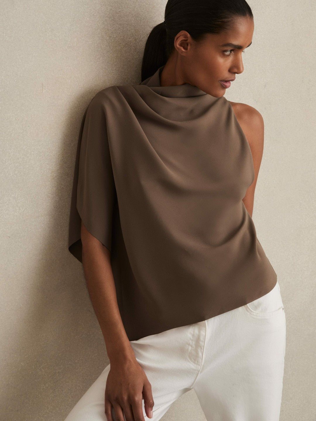 One-Shoulder Draped Top Mink | Womens
