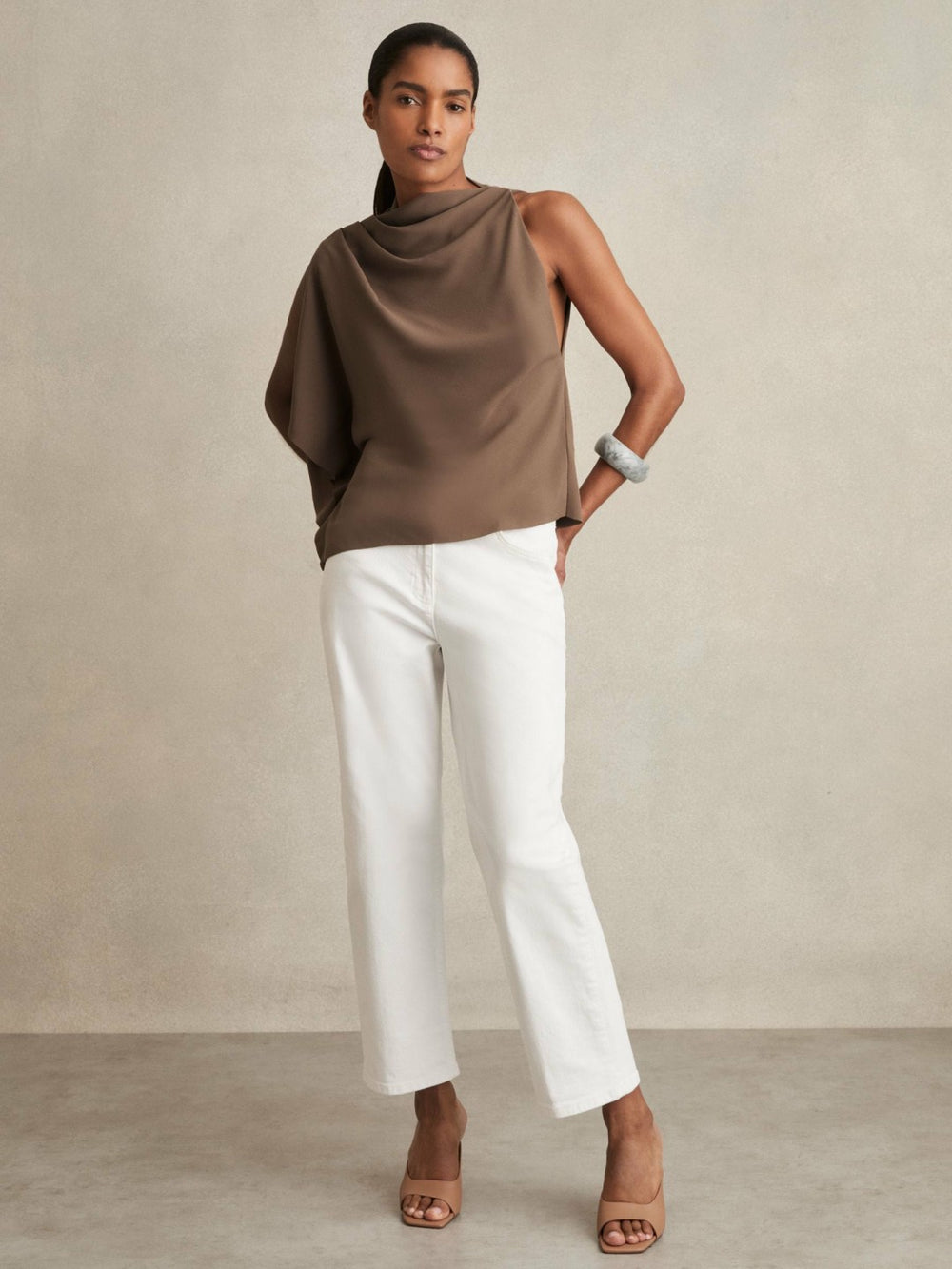One-Shoulder Draped Top Mink | Womens