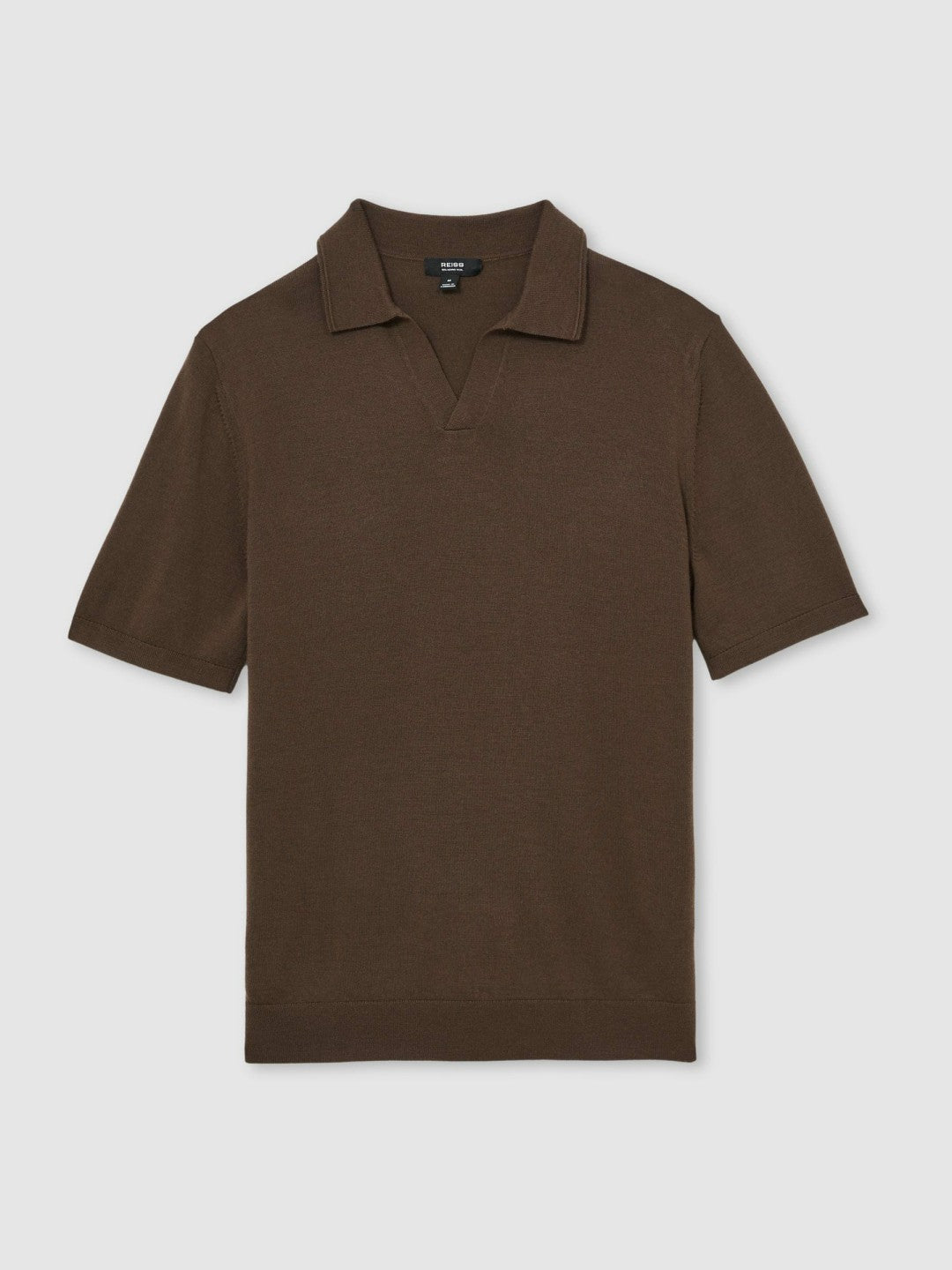 Merino Wool Open Collar Polo Shirt Chocolate Brown | Mens
