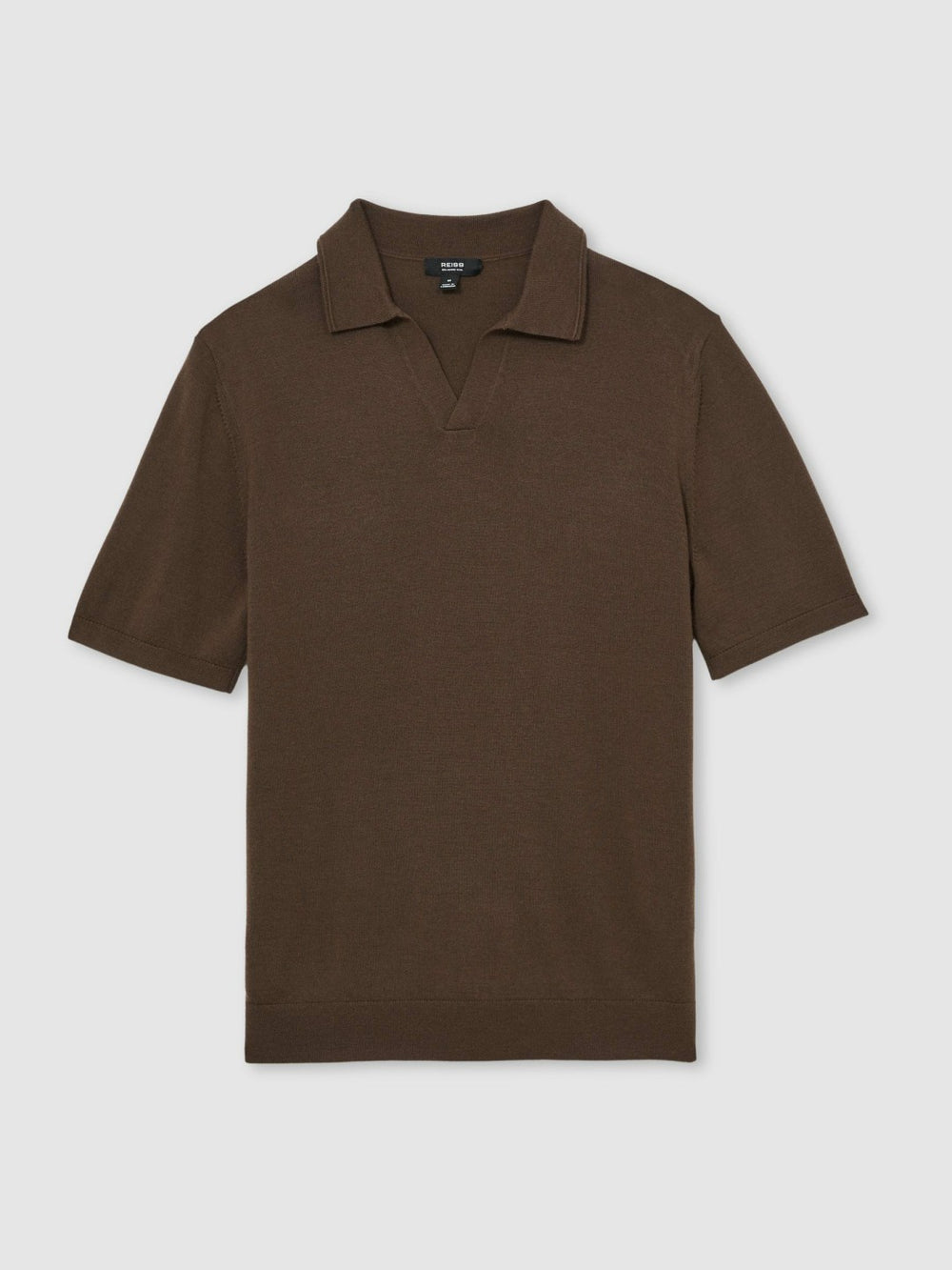 Merino Wool Open Collar Polo Shirt Chocolate Brown | Mens