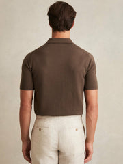 Merino Wool Open Collar Polo Shirt Chocolate Brown | Mens