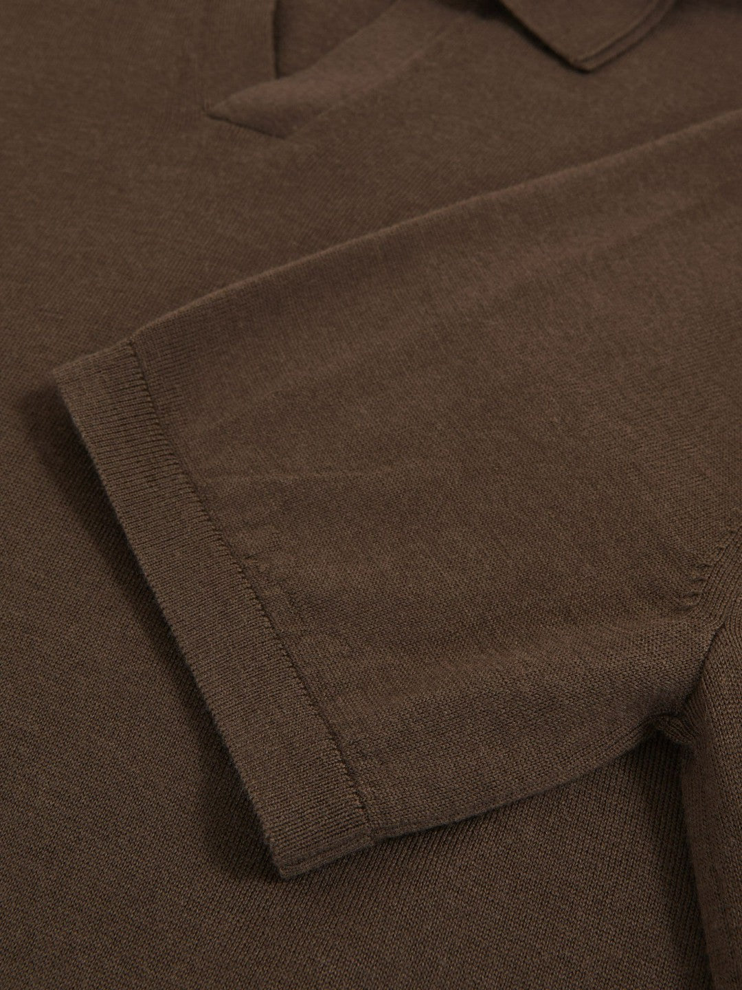 Merino Wool Open Collar Polo Shirt Chocolate Brown | Mens
