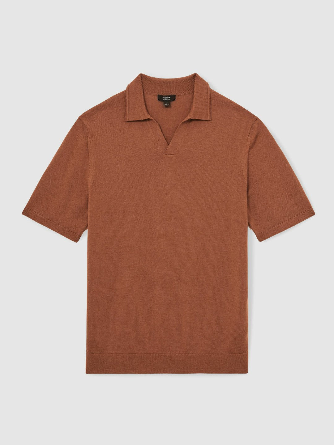 Merino Wool Open Collar Polo Shirt Cinnamon Brown | Mens