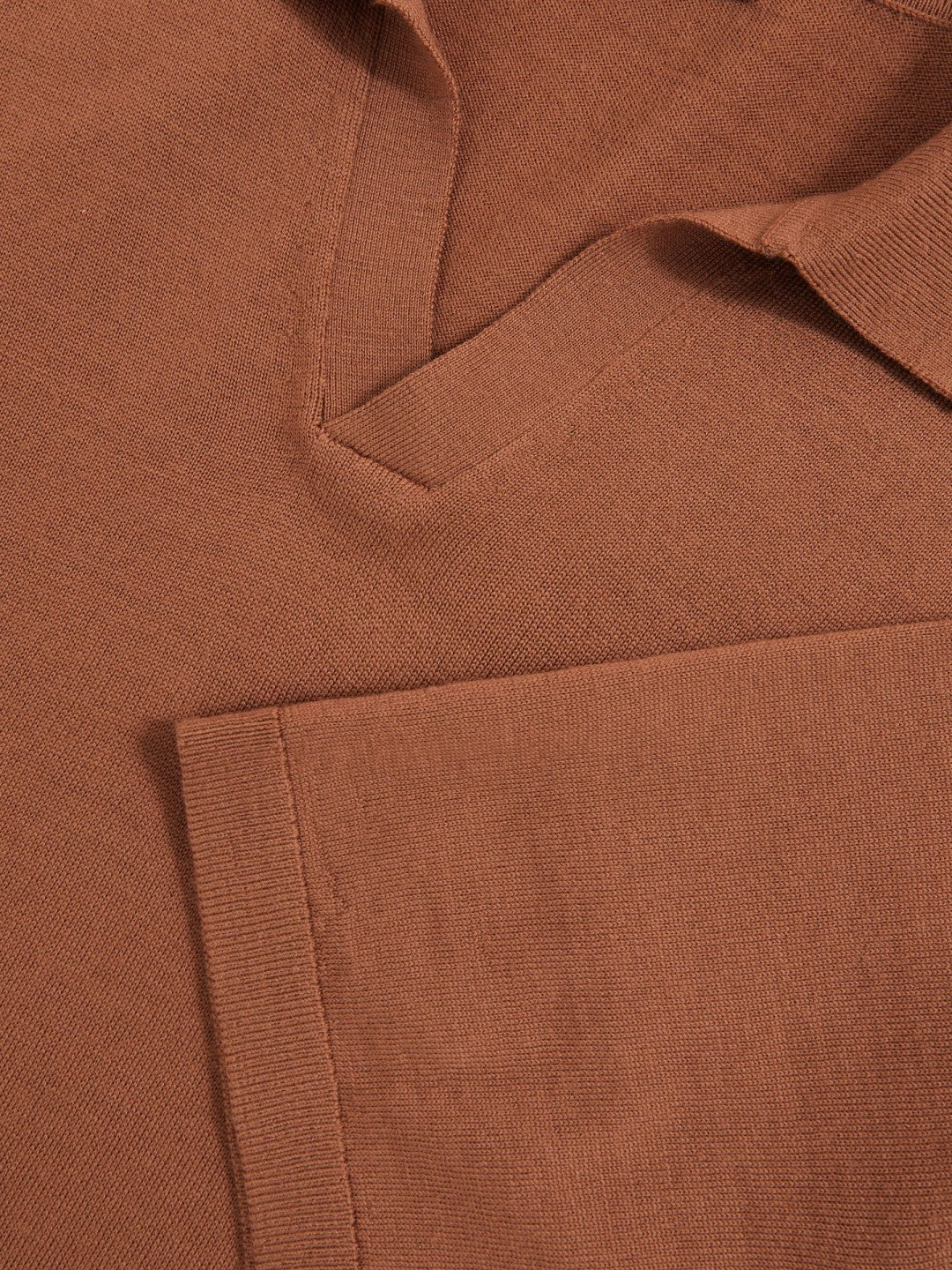 Merino Wool Open Collar Polo Shirt Cinnamon Brown | Mens