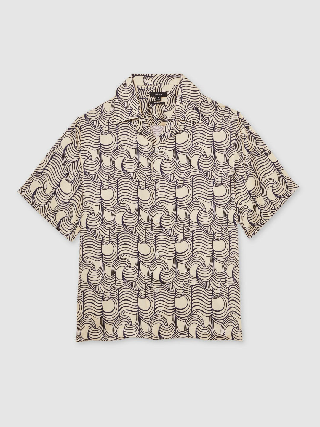 Wave Print Cuban Collar Shirt Off White/Navy | Mens