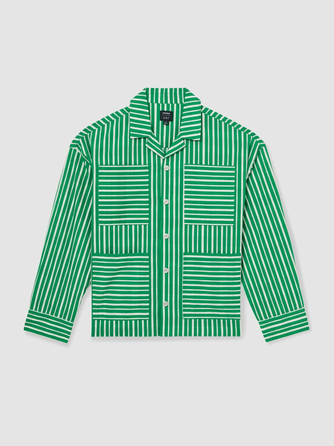| Ché Poplin Stripe Pocket Shirt Bright Green/White | Mens
