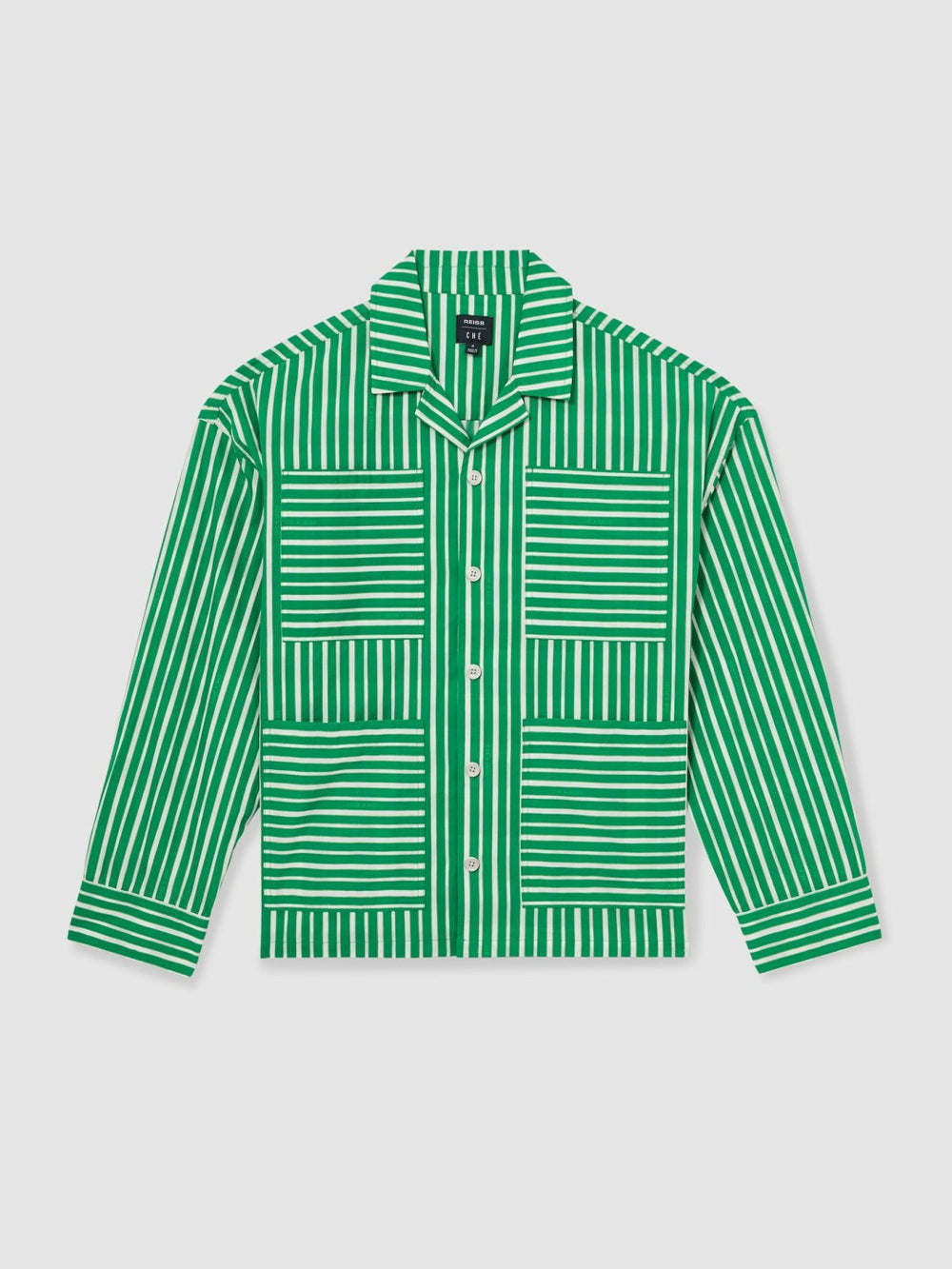 | Ché Poplin Stripe Pocket Shirt Bright Green/White | Mens