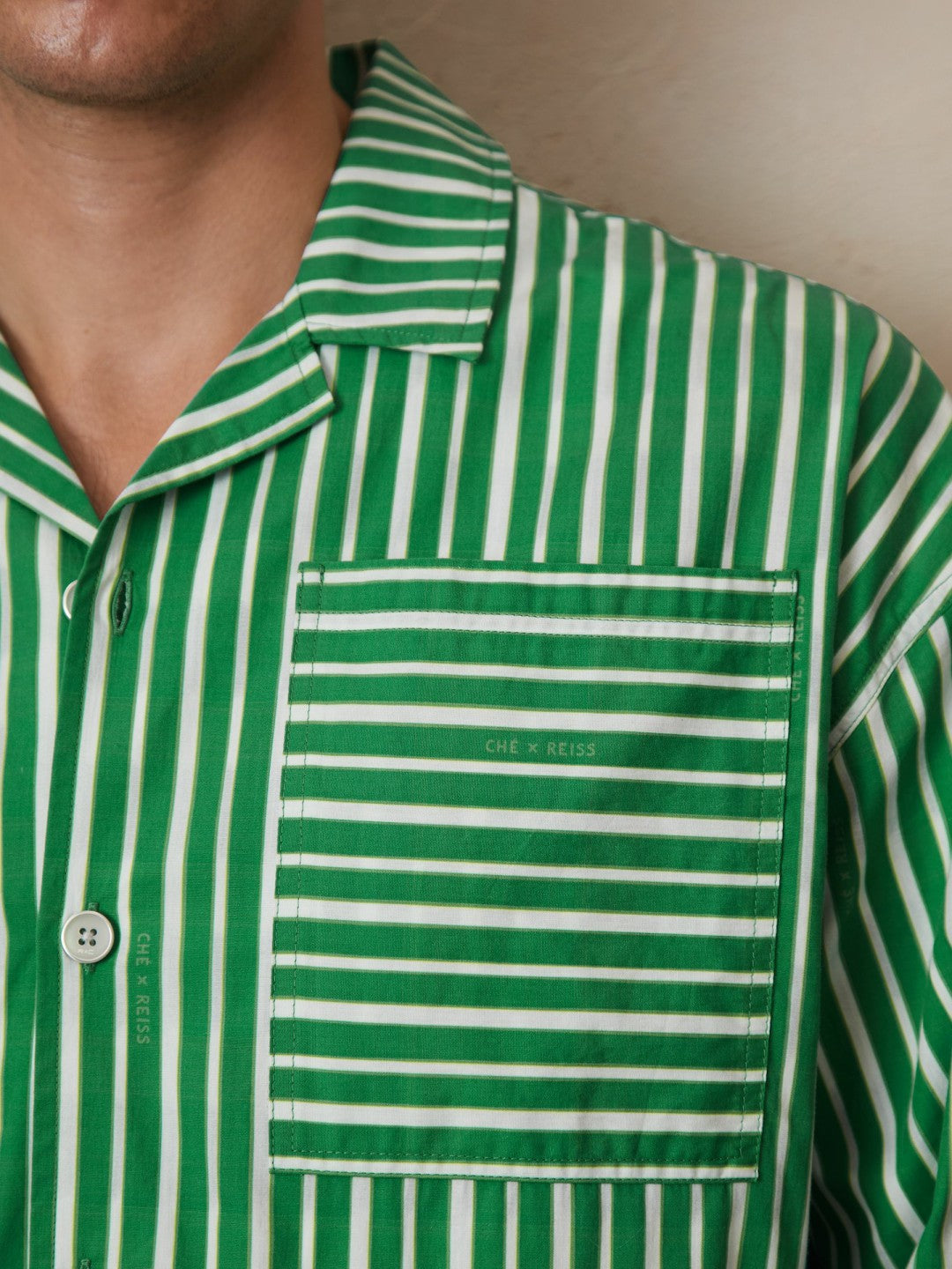 | Ché Poplin Stripe Pocket Shirt Bright Green/White | Mens