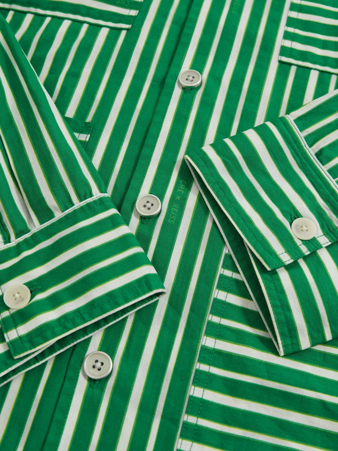 | Ché Poplin Stripe Pocket Shirt Bright Green/White | Mens