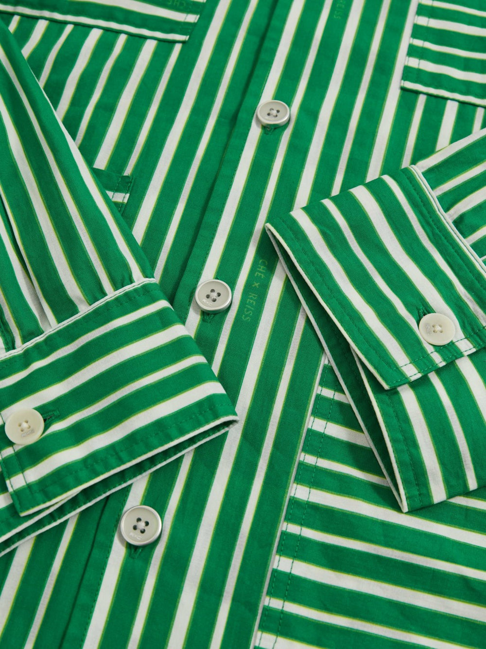 | Ché Poplin Stripe Pocket Shirt Bright Green/White | Mens