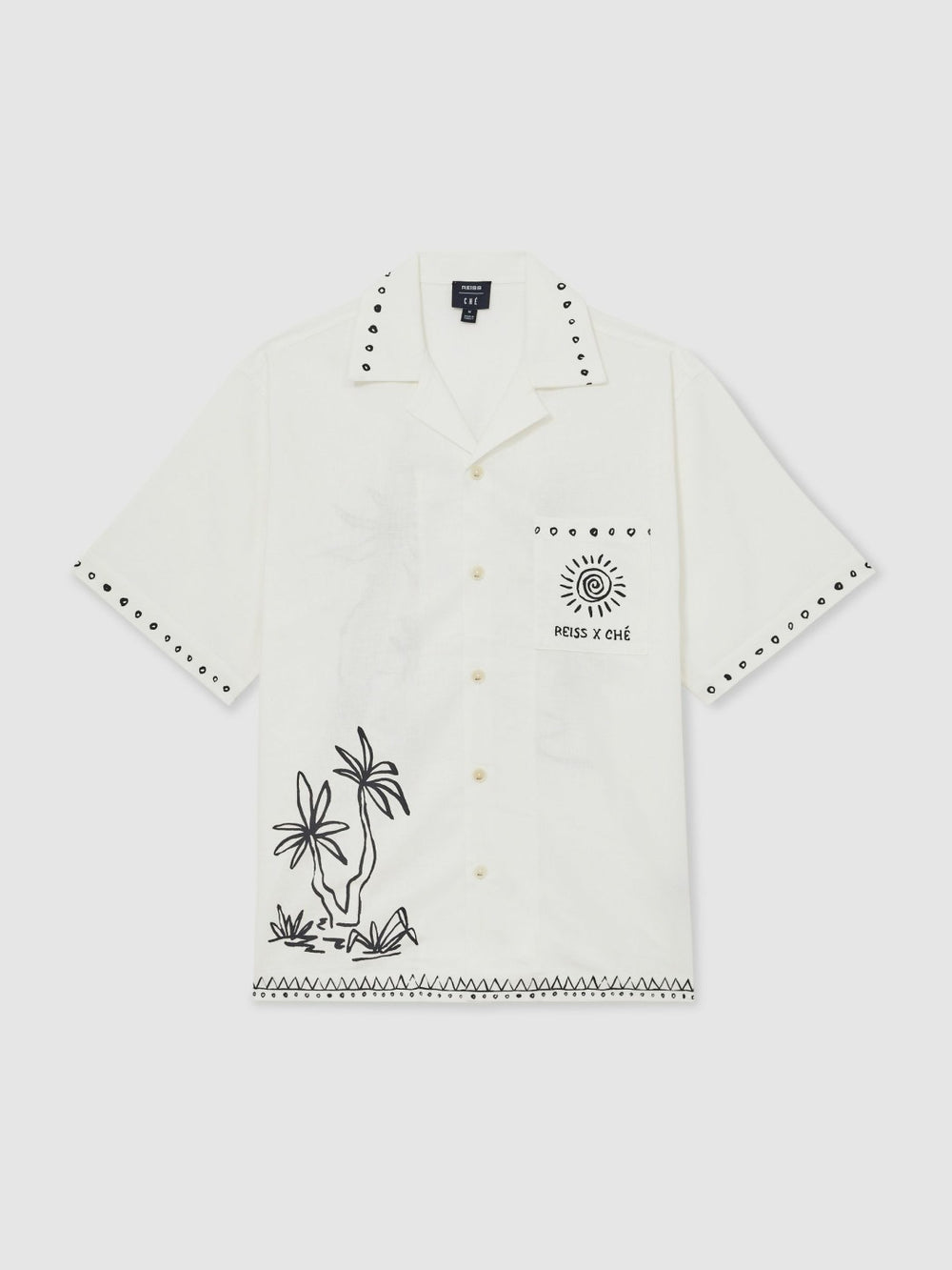 | Ché Cotton-Linen Palm Shirt White | Mens
