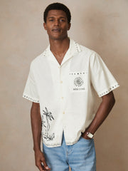 | Ché Cotton-Linen Palm Shirt White | Mens