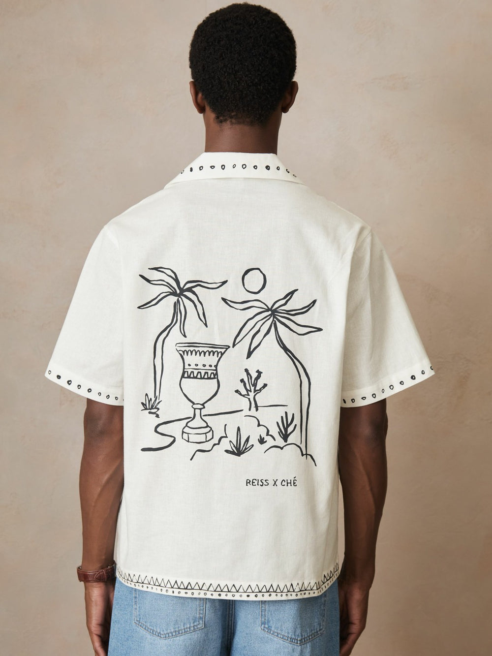 | Ché Cotton-Linen Palm Shirt White | Mens