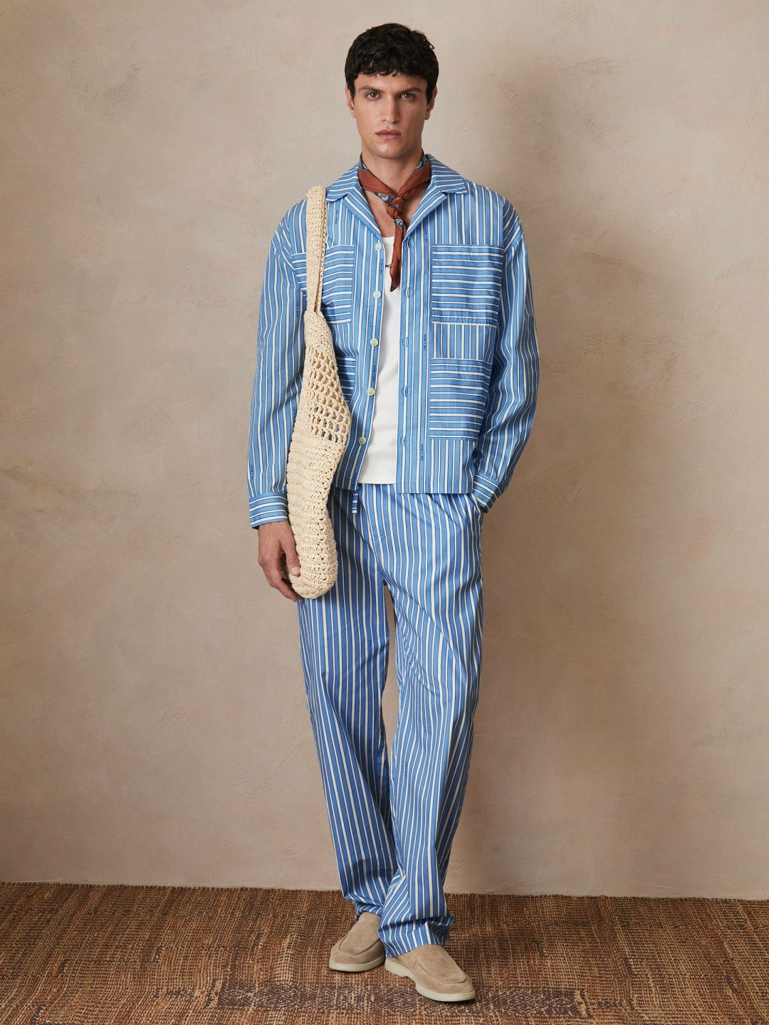 | Ché Poplin Stripe Pocket Shirt Bright Blue/White | Mens