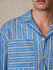 | Ché Poplin Stripe Pocket Shirt Bright Blue/White | Mens
