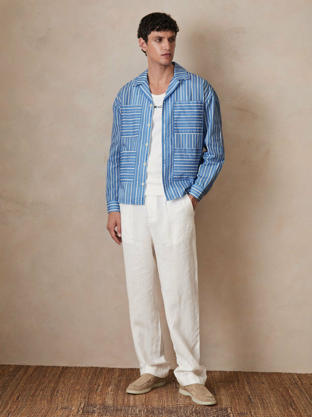 | Ché Poplin Stripe Pocket Shirt Bright Blue/White | Mens