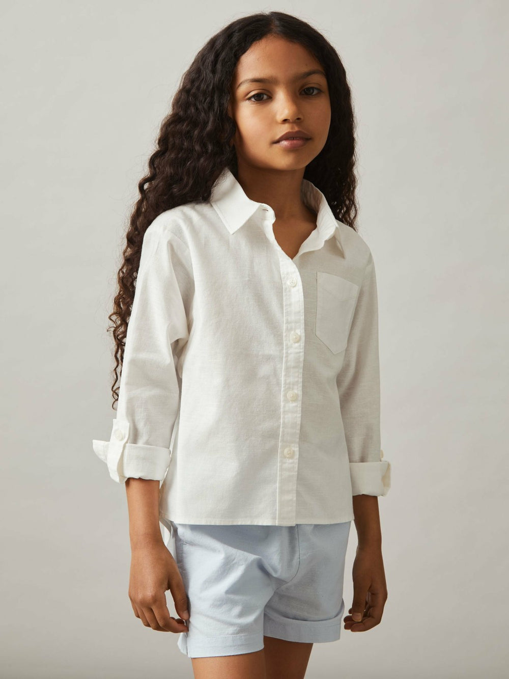 13-14 yrs Linen Roll-Cuff Shirt Ivory | Children
