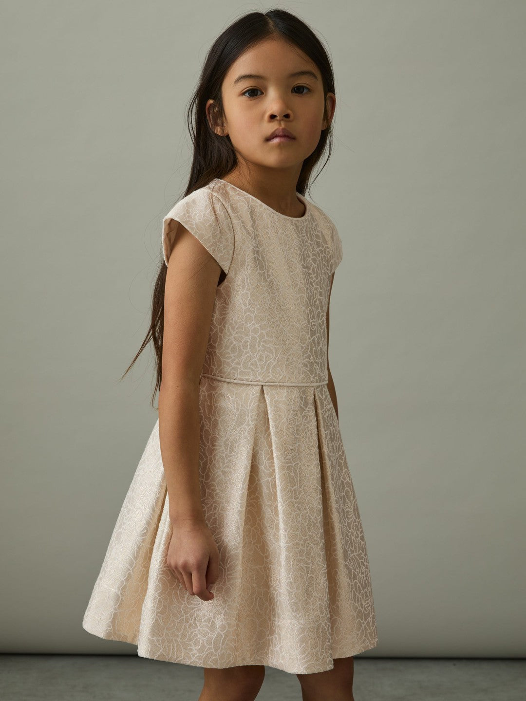 9-13 yrs Brocade Cap-Sleeve Pleated Dress Ivory | Children