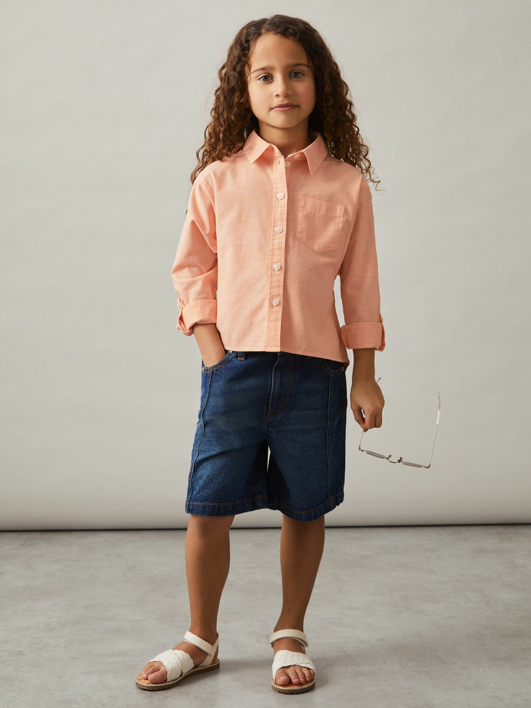 4-9 yrs Linen Roll-Cuff Shirt Peach | Children