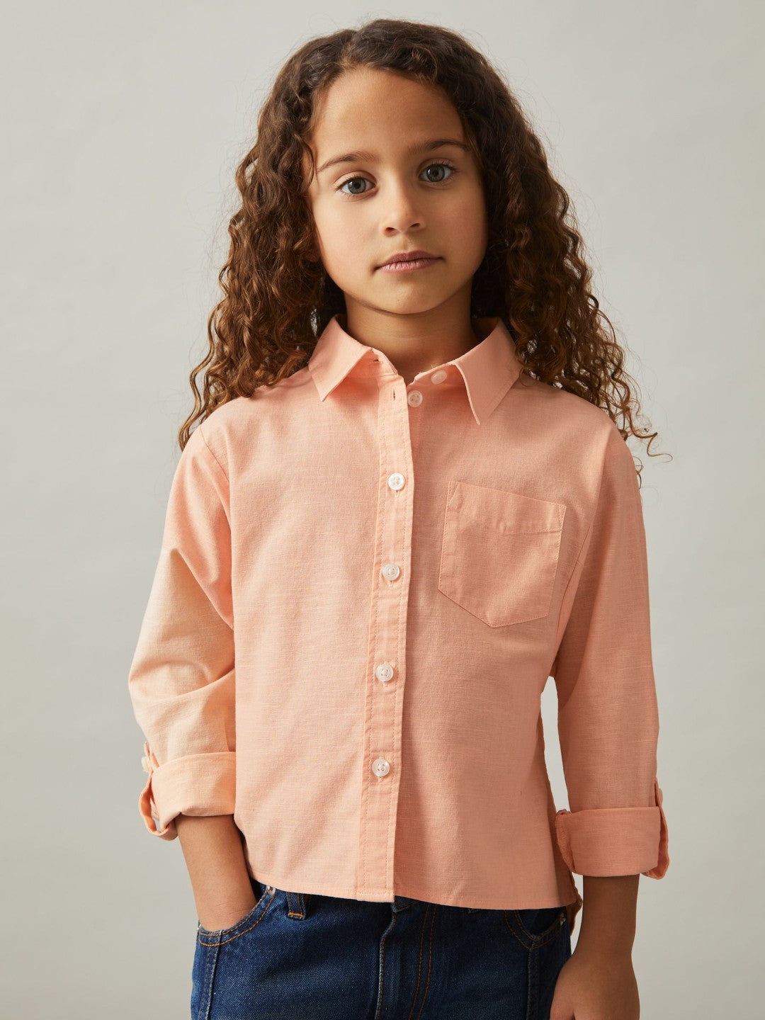 4-9 yrs Linen Roll-Cuff Shirt Peach | Children