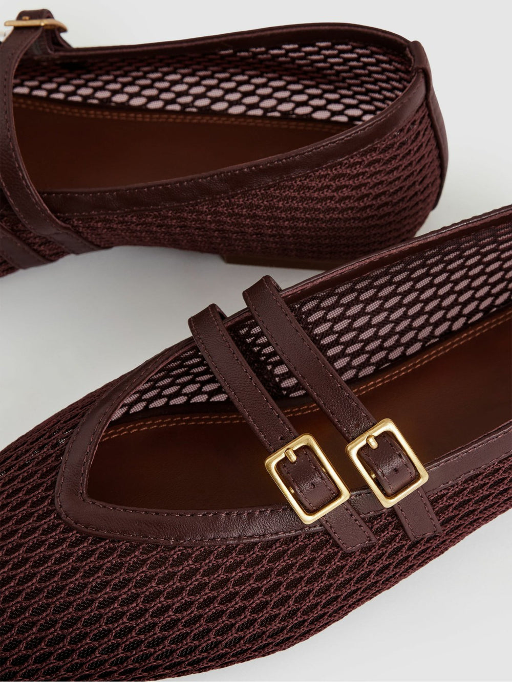 Mesh Double-Strap Ballet Flats Oxblood | Womens