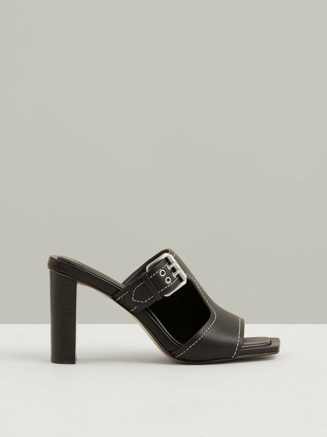 Leather Buckle Block-Heel Sandals Black | Womens