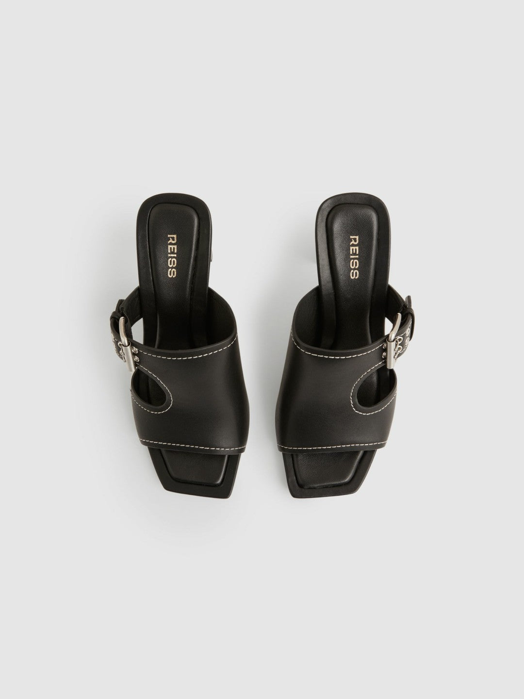 Leather Buckle Block-Heel Sandals Black | Womens