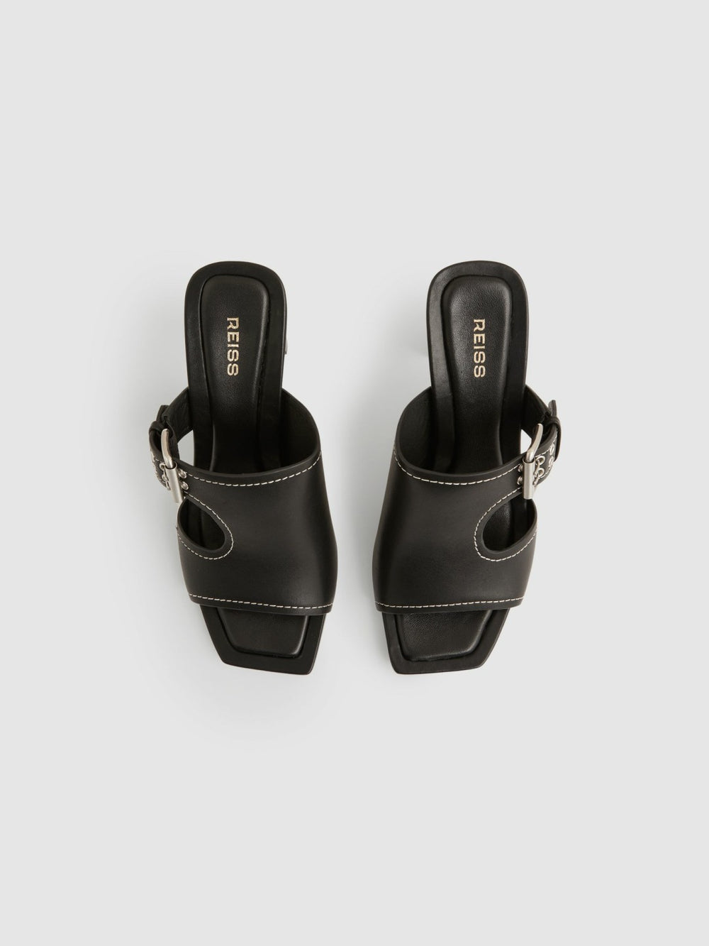 Leather Buckle Block-Heel Sandals Black | Womens