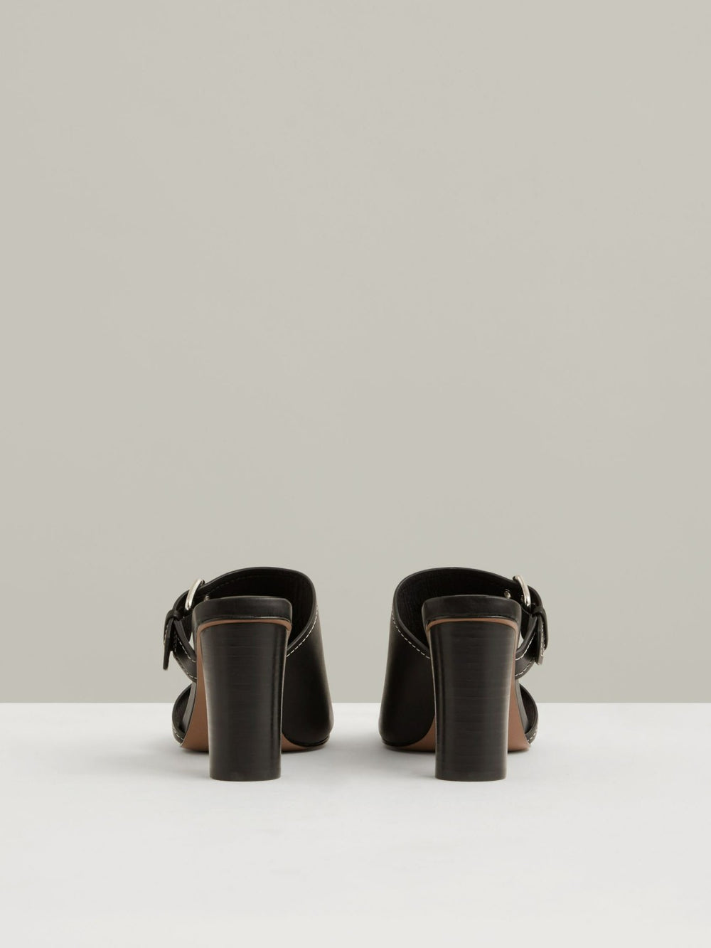 Leather Buckle Block-Heel Sandals Black | Womens