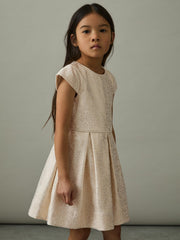 13-14 yrs Brocade Cap-Sleeve Pleated Dress Ivory | Children