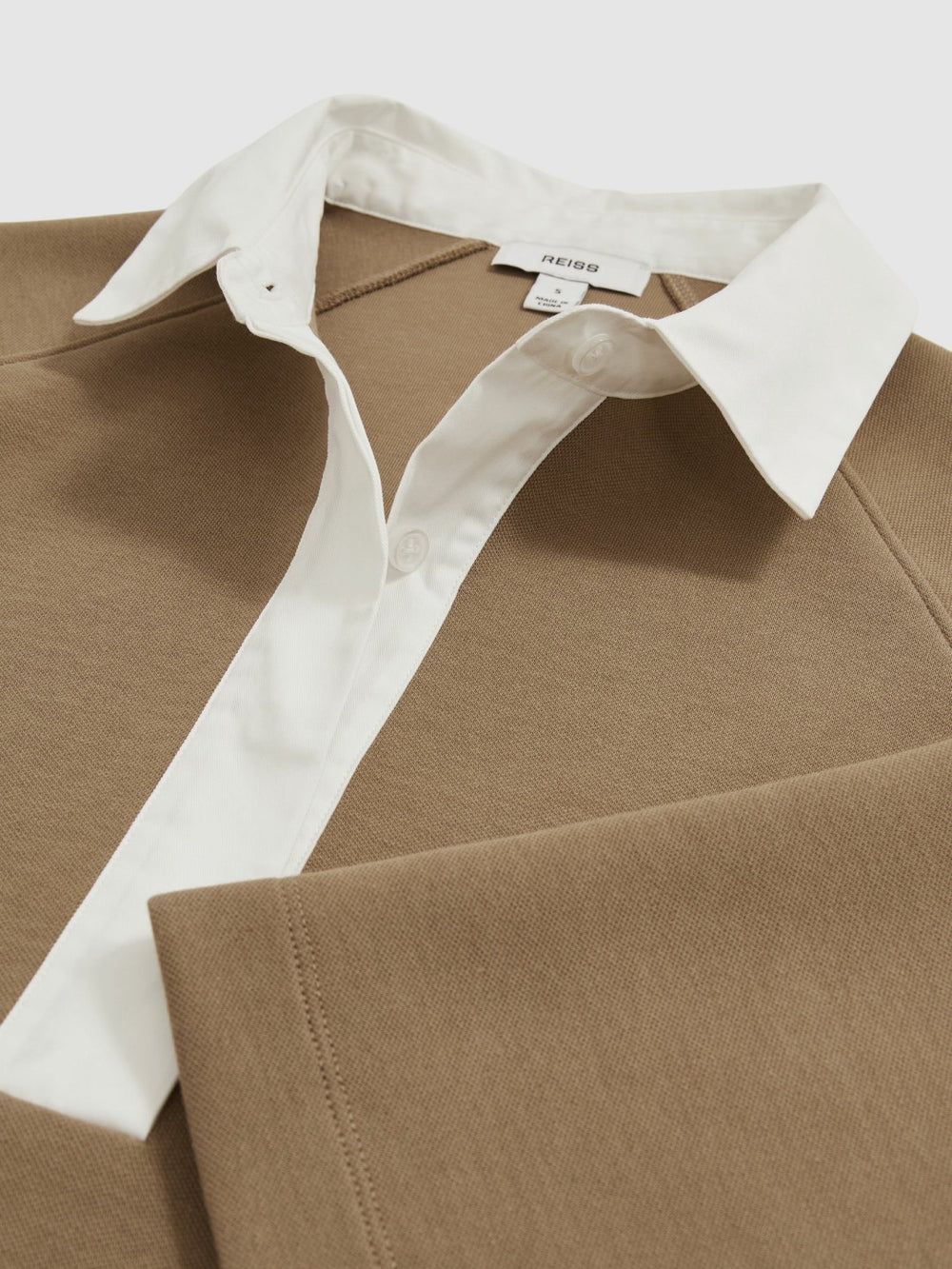 Cotton-Blend Interlock Collar Sweatshirt Camel | Womens