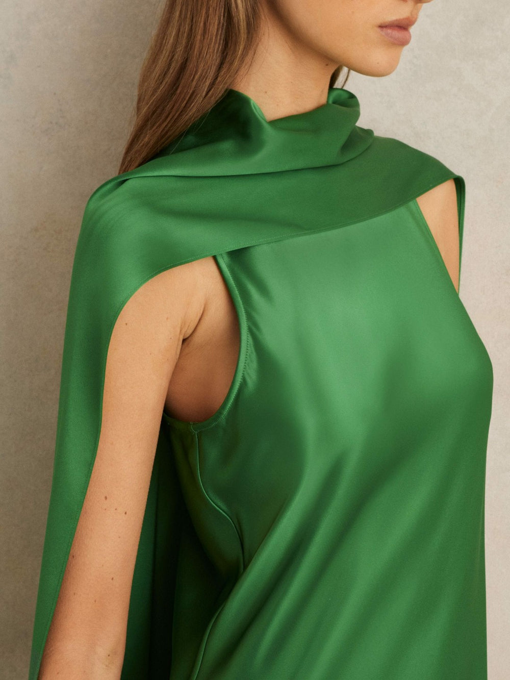 Petite Satin Cape Maxi Dress Green | Womens
